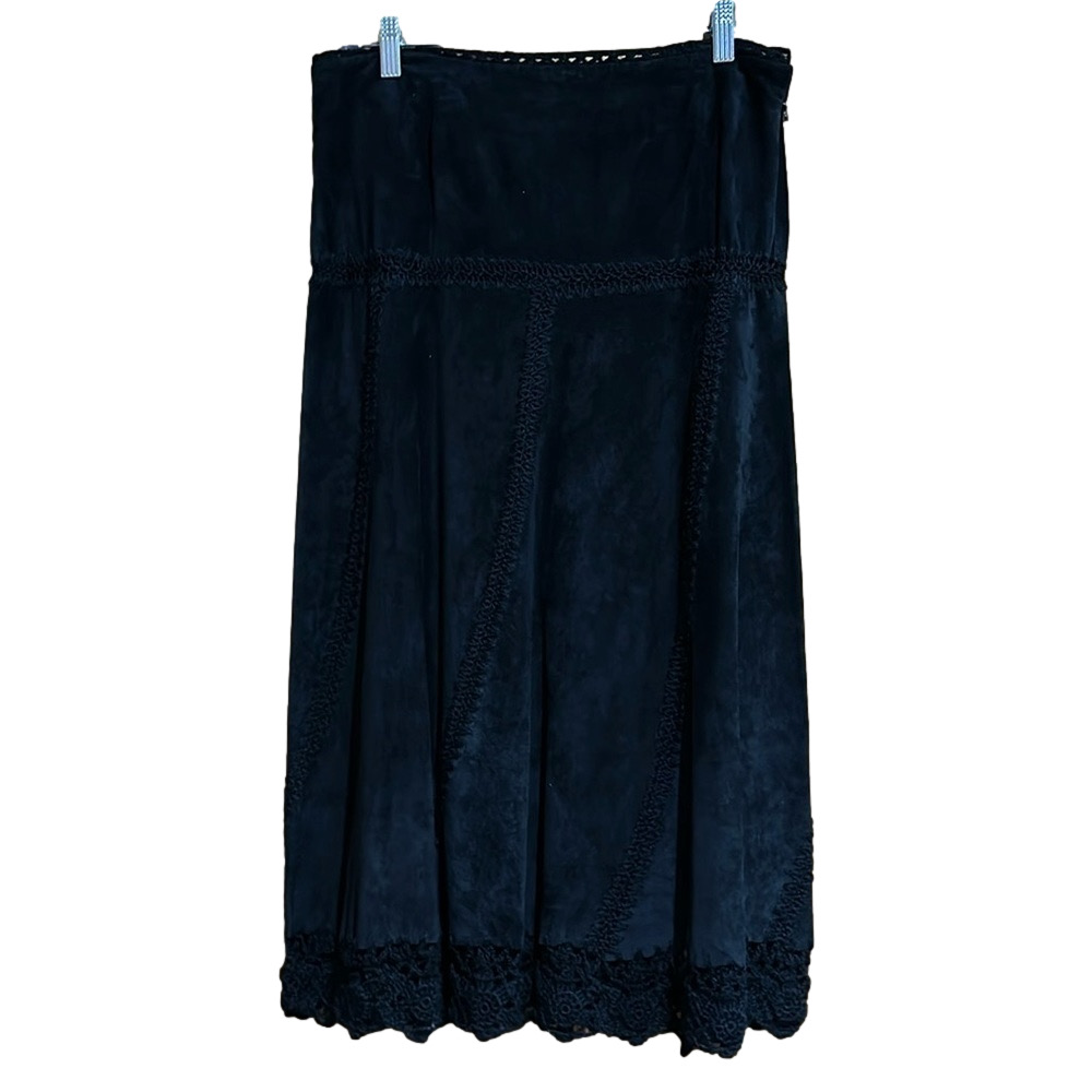 Etcetera Black Suede Leather and Crochet Skirt Size 8 - EUC